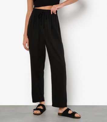 Apricot Black Linen Look Palazzo Trousers