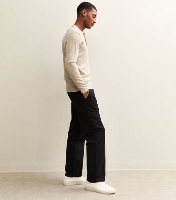 Black Relaxed Straight Leg Chino Trousers