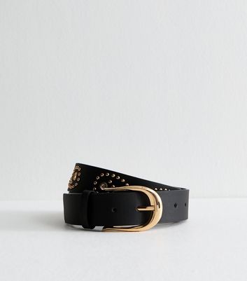 Black Faux Leather Swirl Stud Belt