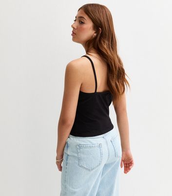 Girls Black Ruffle Trim Cami Top 4 Girls Black Ruffle Trim Cami Top