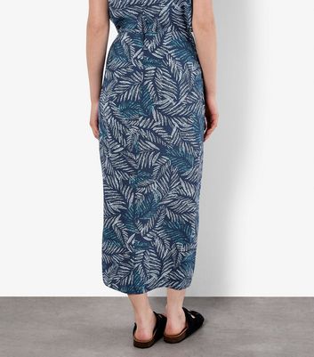 Apricot Blue Leaf Print Midi Wrap Skirt 3 Apricot Blue Leaf Print Midi Wrap Skirt
