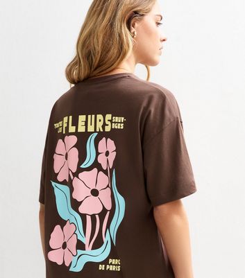 Brown Fleurs Prints Oversized T-Shirt