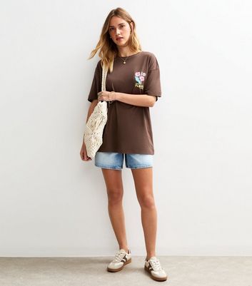 Brown Fleurs Prints Oversized T-Shirt