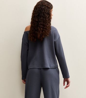 Girls Blue Waffle Off Shoulder Sweatshirt 4 Girls Blue Waffle Off Shoulder Sweatshirt