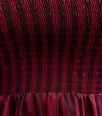 Curves Red Striped Puff Sleeve Midi Dress