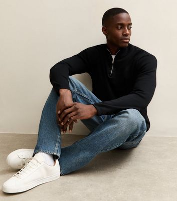 Black Premium Relaxed Funnel Neck Quarter Zip Jumper