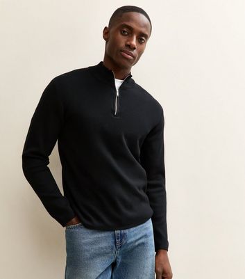 Black Premium Relaxed Funnel Neck Quarter Zip Jumper