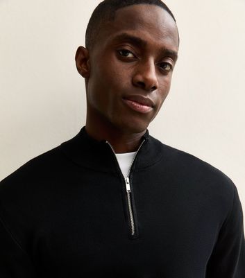 Black Premium Relaxed Funnel Neck Quarter Zip Jumper
