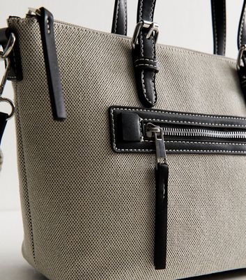 Black Faux Leather and Canvas Mini Tote Bag 3 Black Faux Leather and Canvas Mini Tote Bag