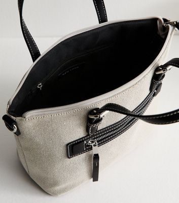 Black Faux Leather and Canvas Mini Tote Bag 5 Black Faux Leather and Canvas Mini Tote Bag