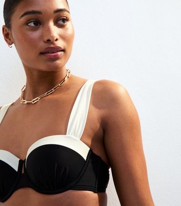 Black Contrast Trim Underwired Padded Bikini Top