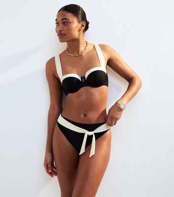 Black Contrast Trim Underwired Padded Bikini Top