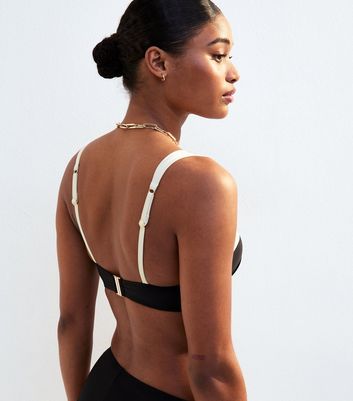 Black Contrast Trim Underwired  Padded Bikini Top
