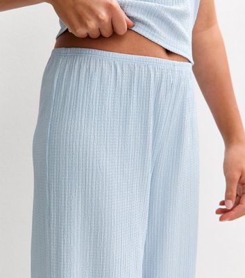 Girls Light Blue Textured Jersey Wide Leg Trousers