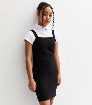 Girls Black Square Neck School Pinafore Dress 3 Girls Black Square Neck School Pinafore Dress
