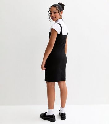 Girls Black Square Neck School Pinafore Dress 4 Girls Black Square Neck School Pinafore Dress