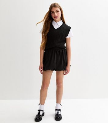 Black Puffball Hem School Skirt 3 Black Puffball Hem School Skirt