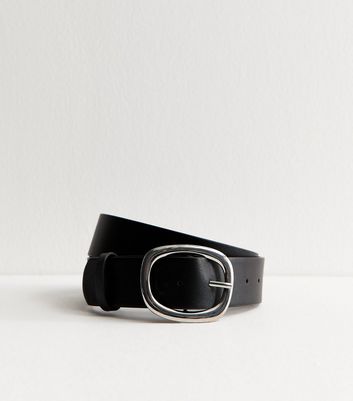 Black Faux Leather Buckle Jean Belt