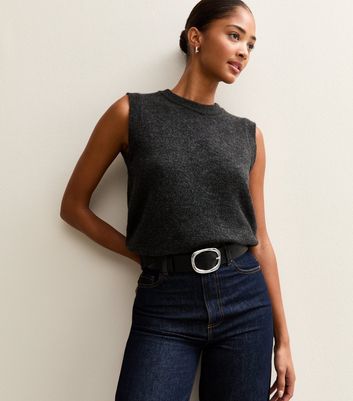 Black Faux Leather Buckle Jean Belt