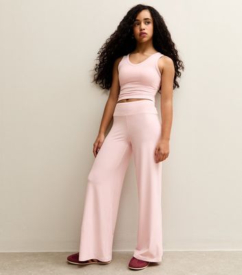 Girls Light Pink Stretchy Wide Leg Leggings