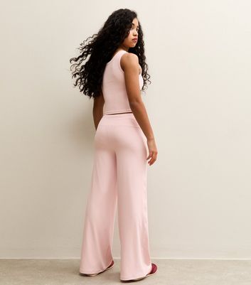 Girls Light Pink Stretchy Wide Leg Leggings