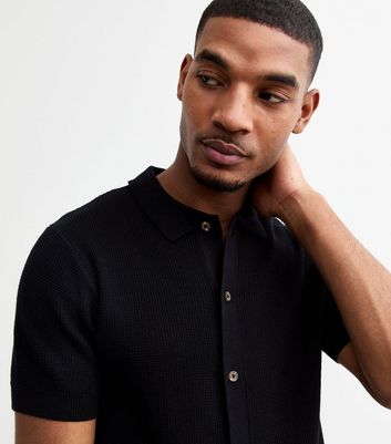 Black Ribbed Short Sleeve Shirt