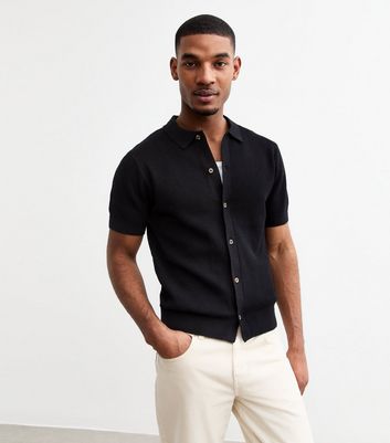 Black Ribbed Short Sleeve Shirt