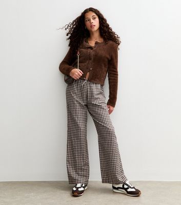 Girls Brown Fluffy Crew Neck Cardigan 3 Girls Brown Fluffy Crew Neck Cardigan