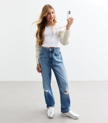 Girls Off White Ribbed Knit Shrug