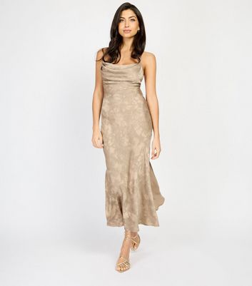 Little Mistress by Chloe Lewis Brown Crinkled Satin Low Back Midi Dress