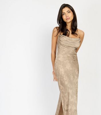 Little Mistress by Chloe Lewis Brown Crinkled Satin Low Back Midi Dress