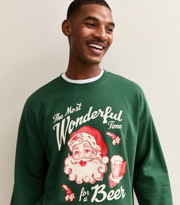 Dark Green Christmas Oversized Santa Print Sweatshirt