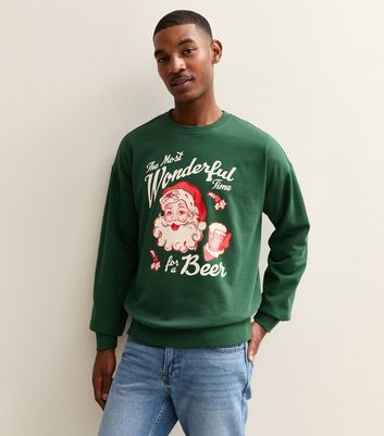 Dark Green Christmas Oversized Santa Print Sweatshirt