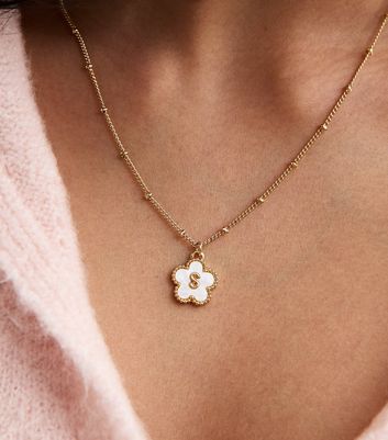 18ct Gold Plated Initial S Flower Necklace