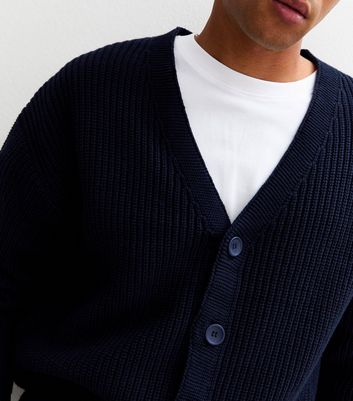 Dark Blue Relaxed Fit Long Sleeve Fisherman Knit Cardigan 3 Dark Blue Relaxed Fit Long Sleeve Fisherman Knit Cardigan