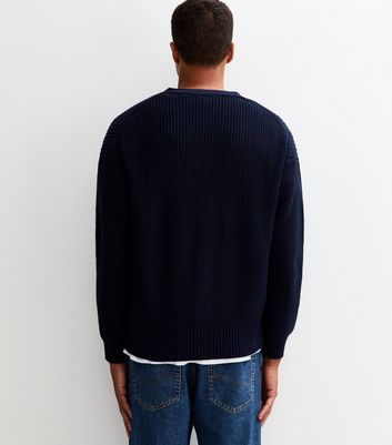 Dark Blue Relaxed Fit Long Sleeve Fisherman Knit Cardigan 4 Dark Blue Relaxed Fit Long Sleeve Fisherman Knit Cardigan