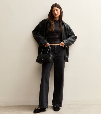 Black Low Rise Wide Leg Jeans