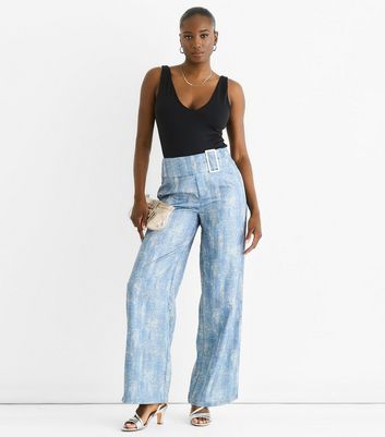 Gini London Blue Printed Belted Trousers