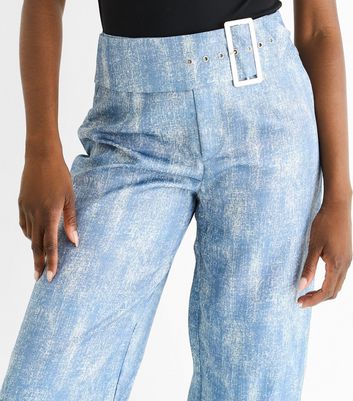 Gini London Blue Printed Belted Trousers