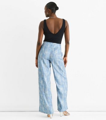 Gini London Blue Printed Belted Trousers