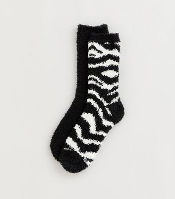 Black Pack of 2 Zebra Pattern Cosy Socks