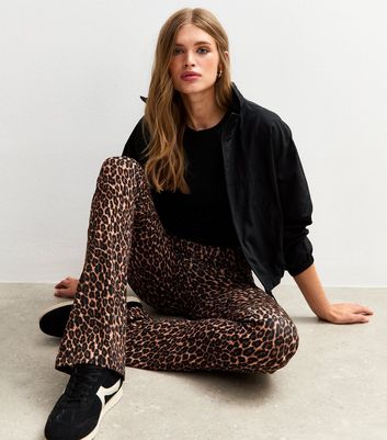 Brown Leopard Print Jersey Kick Flare Leggings