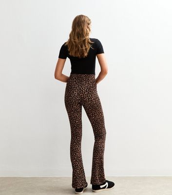 Brown Leopard Print Jersey Kick Flare Leggings 4 Brown Leopard Print Jersey Kick Flare Leggings