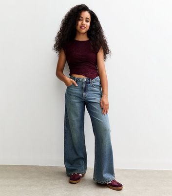 Girls Blue Low Rise Super Wide Leg Jeans 3 Girls Blue Low Rise Super Wide Leg Jeans