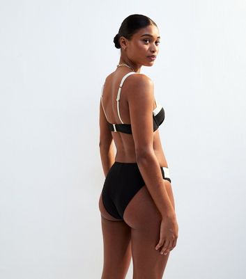 Black Contrast Trim High Waisted Bikini Bottoms