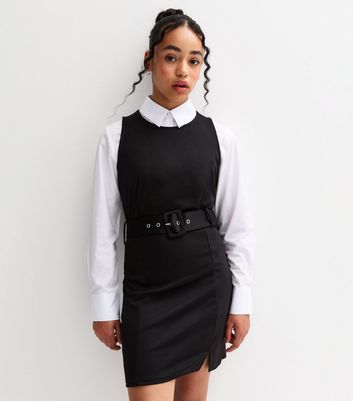 Girls Black Belted Sleeveless School Dress
