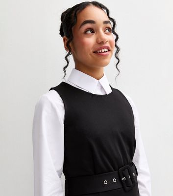 Girls Black Belted Sleeveless School Dress