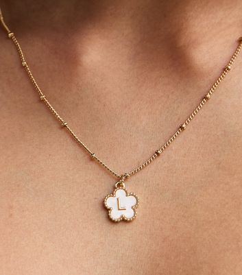 18ct Gold Plated Initial L Flower Necklace
