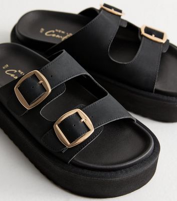 Black Faux Leather Flatform Sandals 3 Black Faux Leather Flatform Sandals