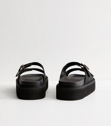 Black Faux Leather Flatform Sandals 4 Black Faux Leather Flatform Sandals